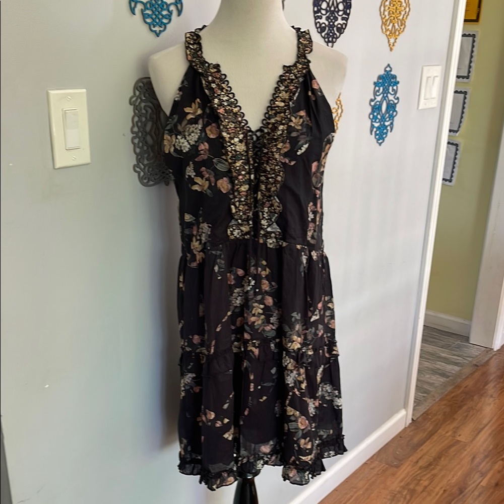 Black and Cream Halter Mini Sundress for Night Out